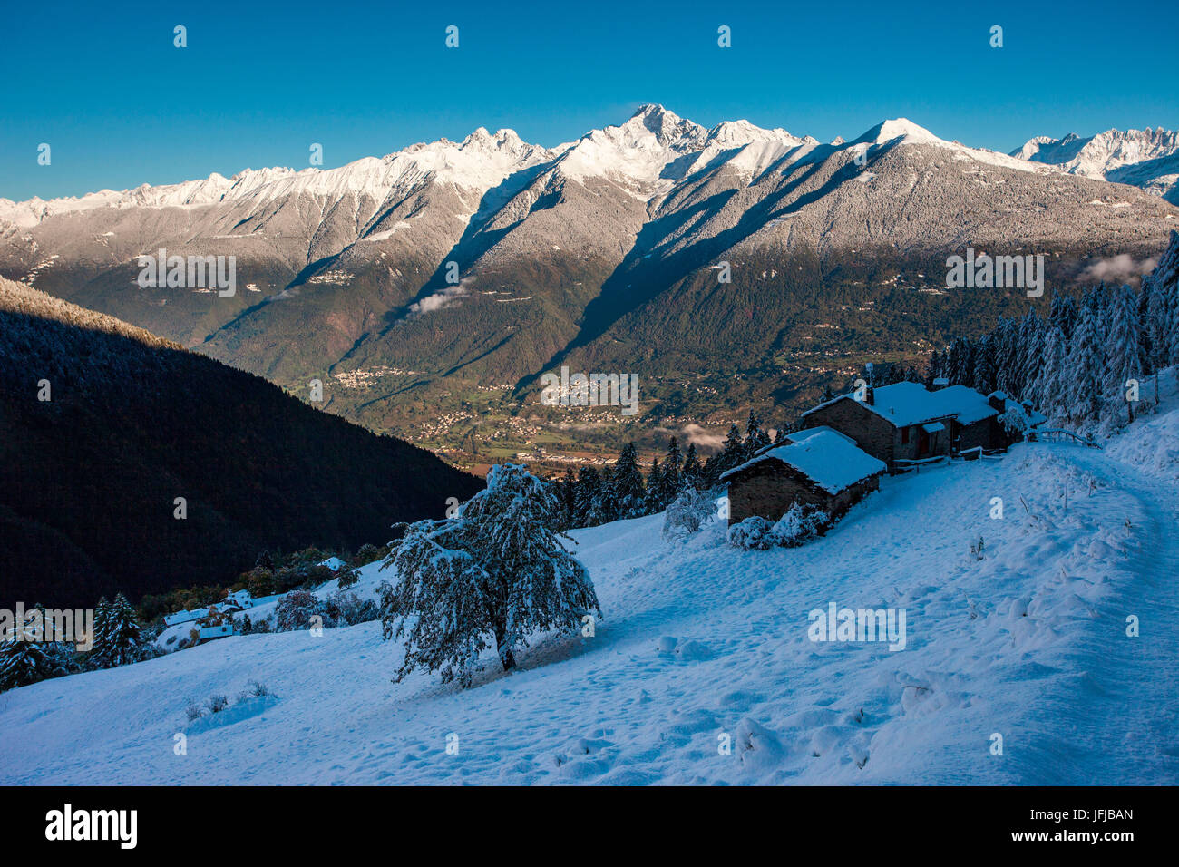 Valtellina, Orobie alps, San Salvatore village at Livrio valley, Lombardy, Italy Stock Photo