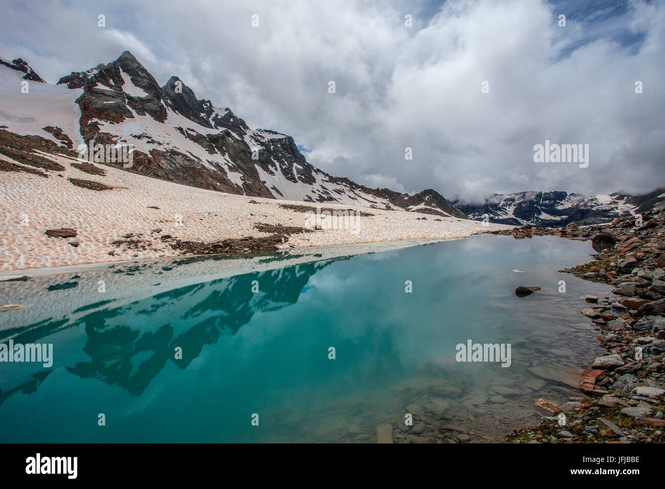 Glacial lake in Malenco valley, Lombardy, Italy, europe Stock Photo