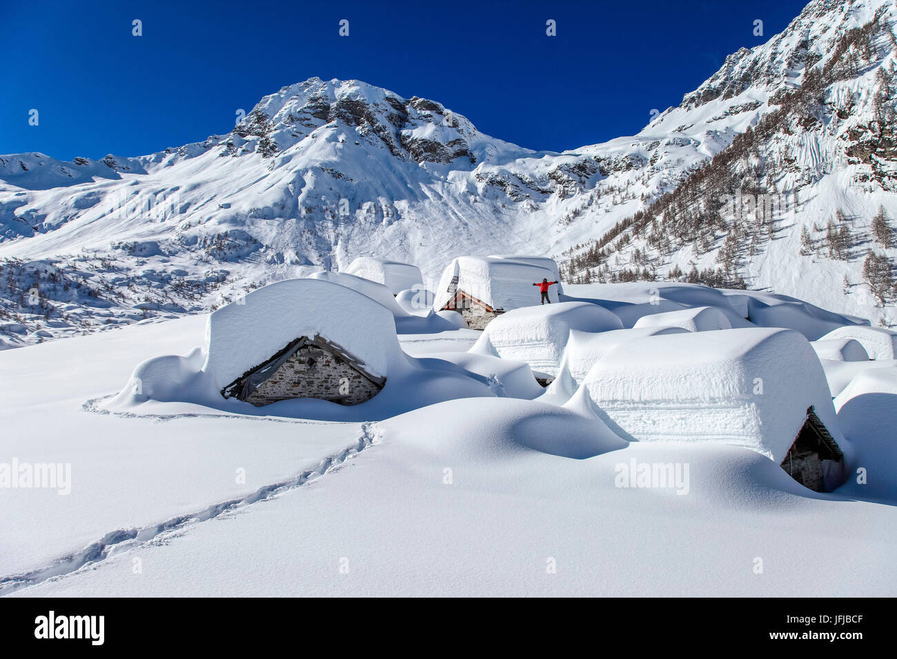 Drogo valley, Lendine alp, in the background Pizzaccio mountain, Chiavenna valley, Lombardy, Italy Stock Photo
