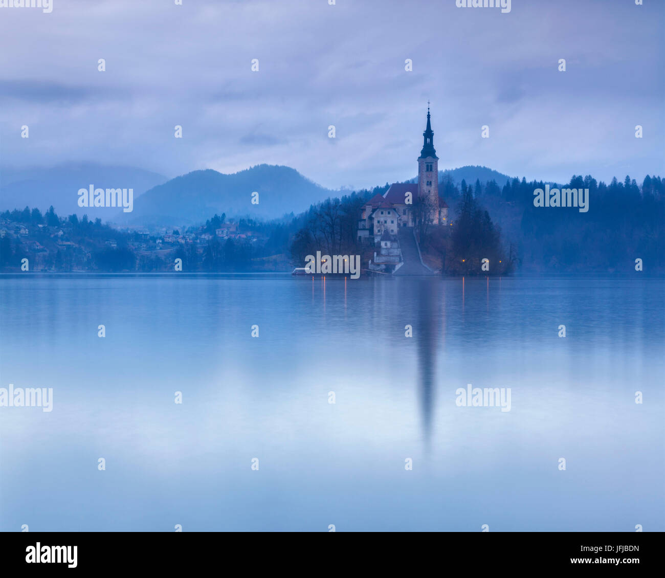 Europe, Slovenia, Upper Carniola, Iconic landscape of the lake of Bled, Stock Photo