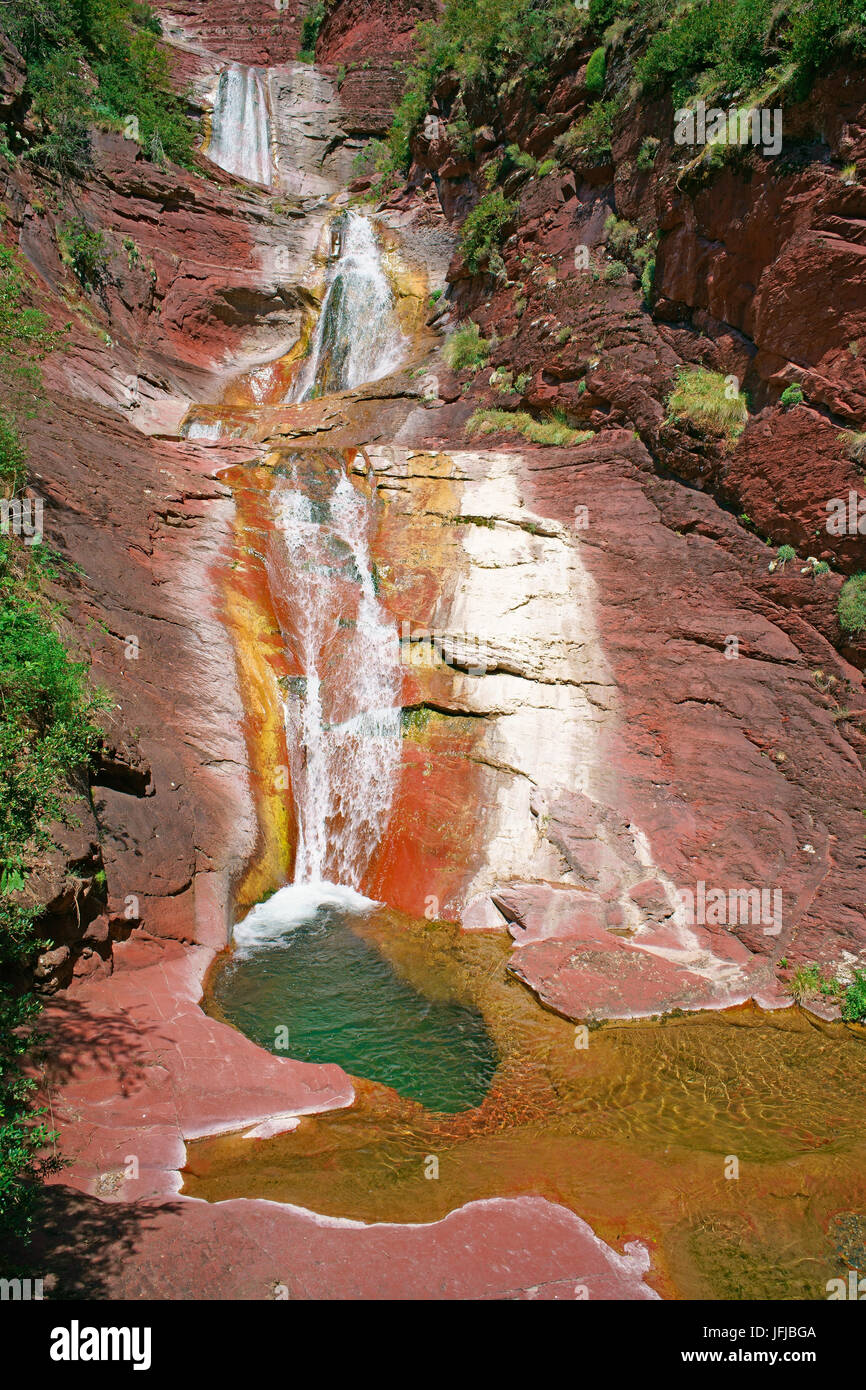 Multistep waterfall with plunge pools. Vallon de Challandre, Beuil