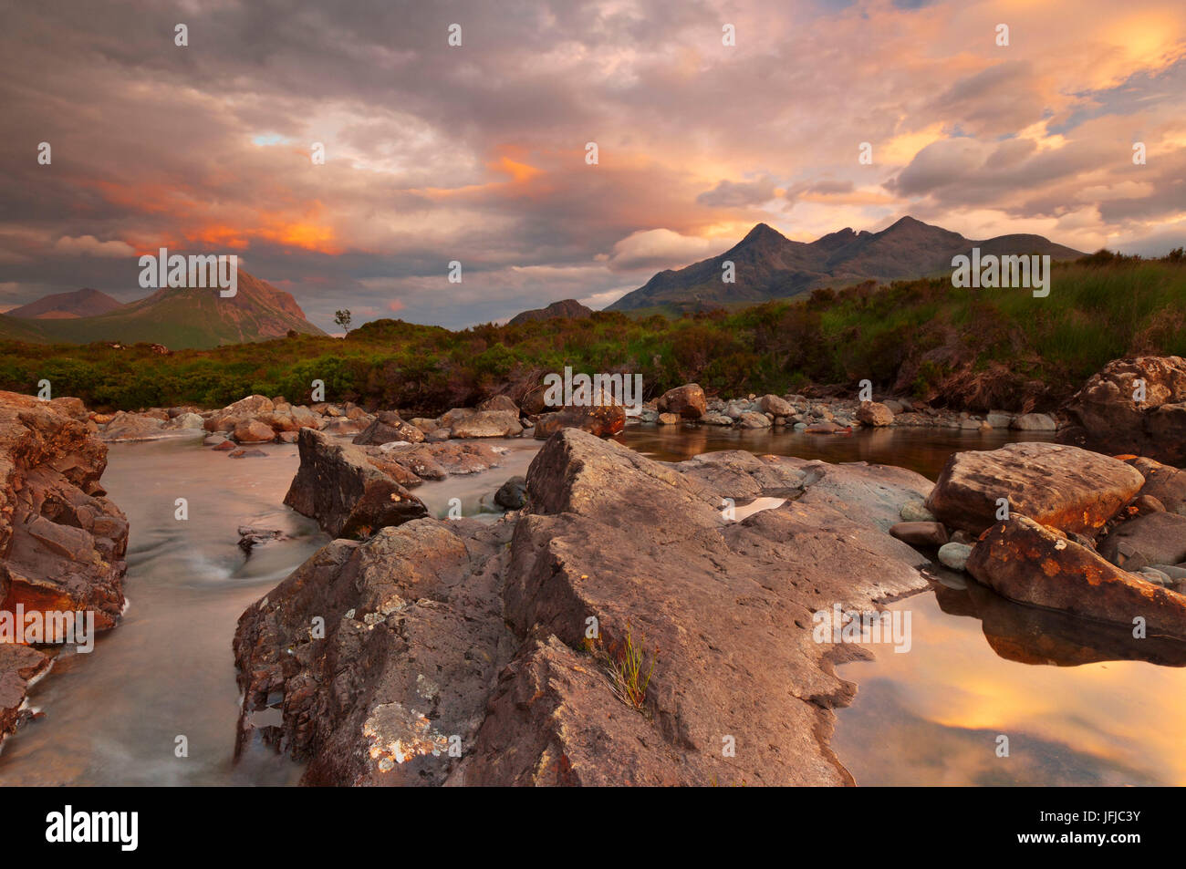 Europe, Scotland, Skye Island - Sligachan at sunset Stock Photo