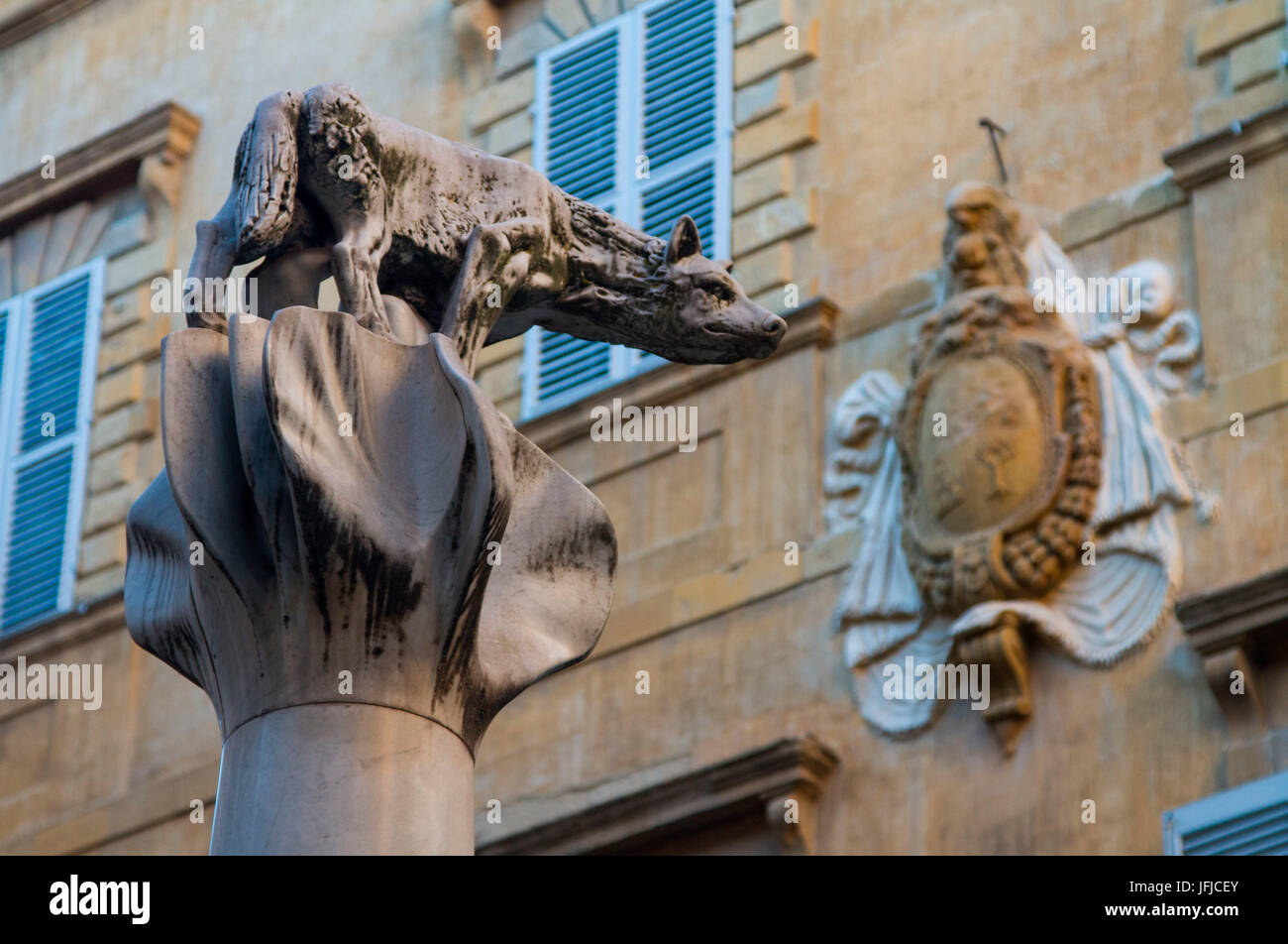 Europe, Italy, Tuscany, Roman symbols in Siena, city of art Stock Photo