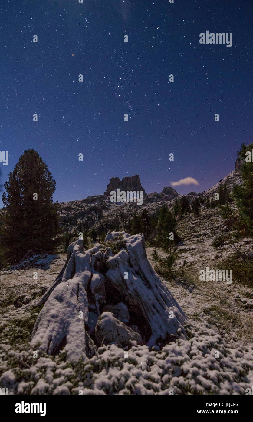 Averau Mount, Belluno, Dolomites, Veneto, Italy, Averau mount in a starry night Stock Photo