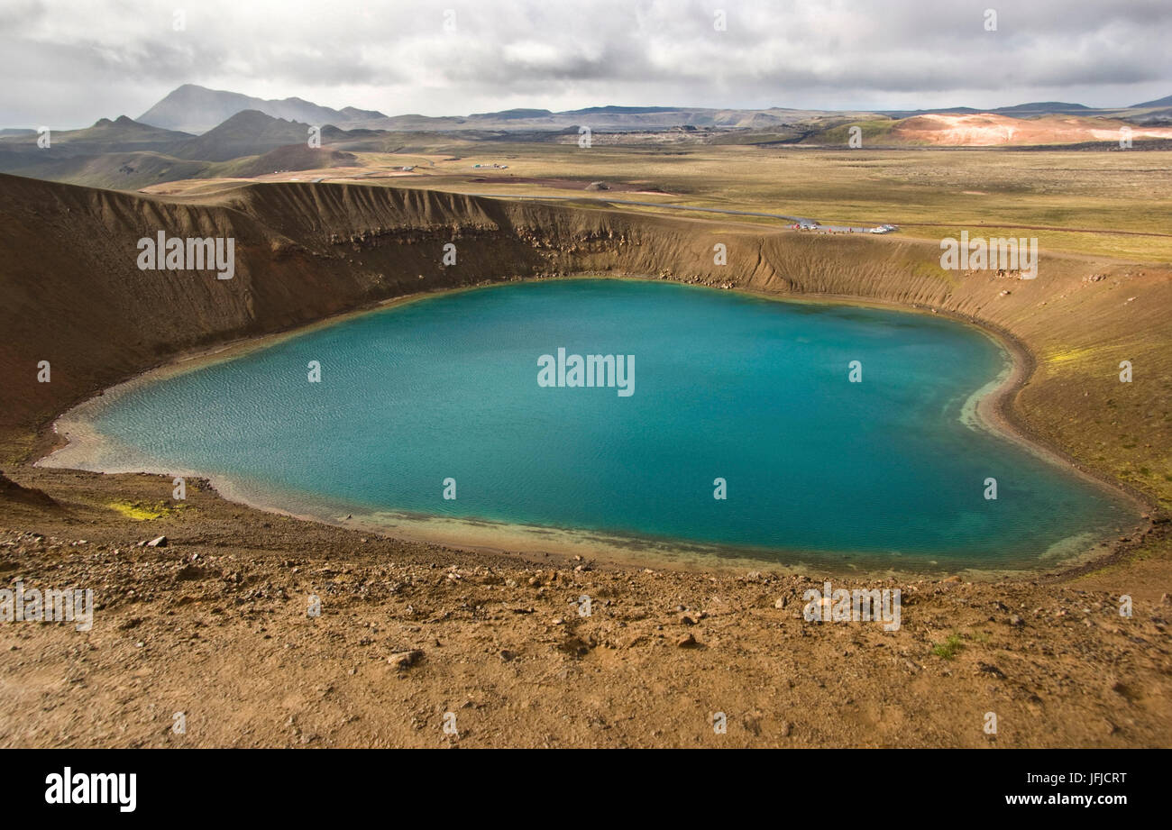 Stora-Viti is an extinct volcano and a lateral crater of volcano Krafla and it has become a lake with turquoise waters, Leirhnjukur, Iceland Stock Photo