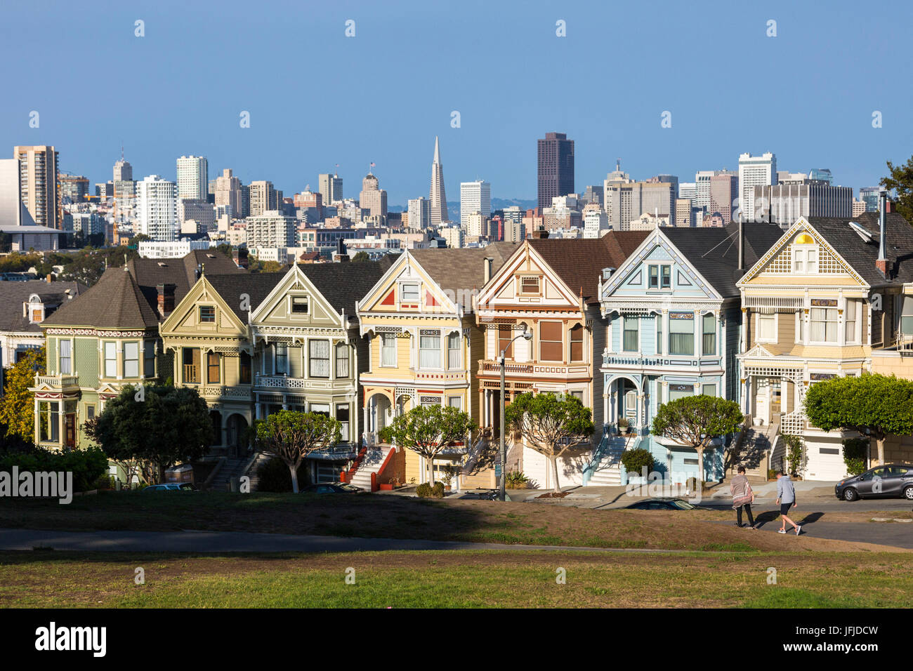 Painted Ladies, the victorian rowhouses in Haight-Ashbury neighborhood, San Francisco, Marin County, California, USA, Stock Photo