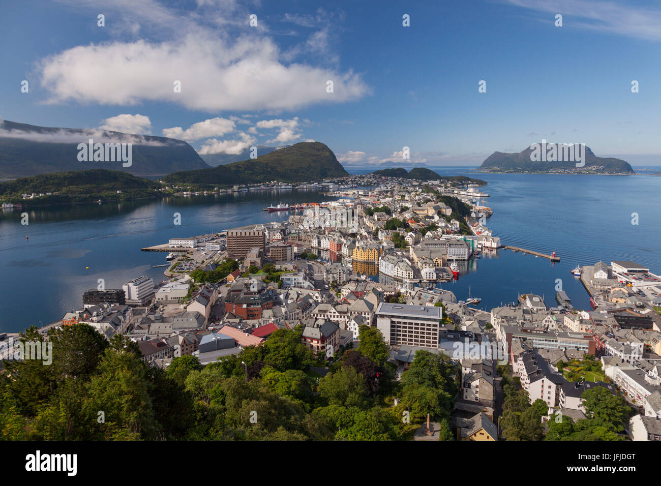 Alesund, Vestlandet, Norway, View from above of Alesund, one of most important port of Norway, Stock Photo