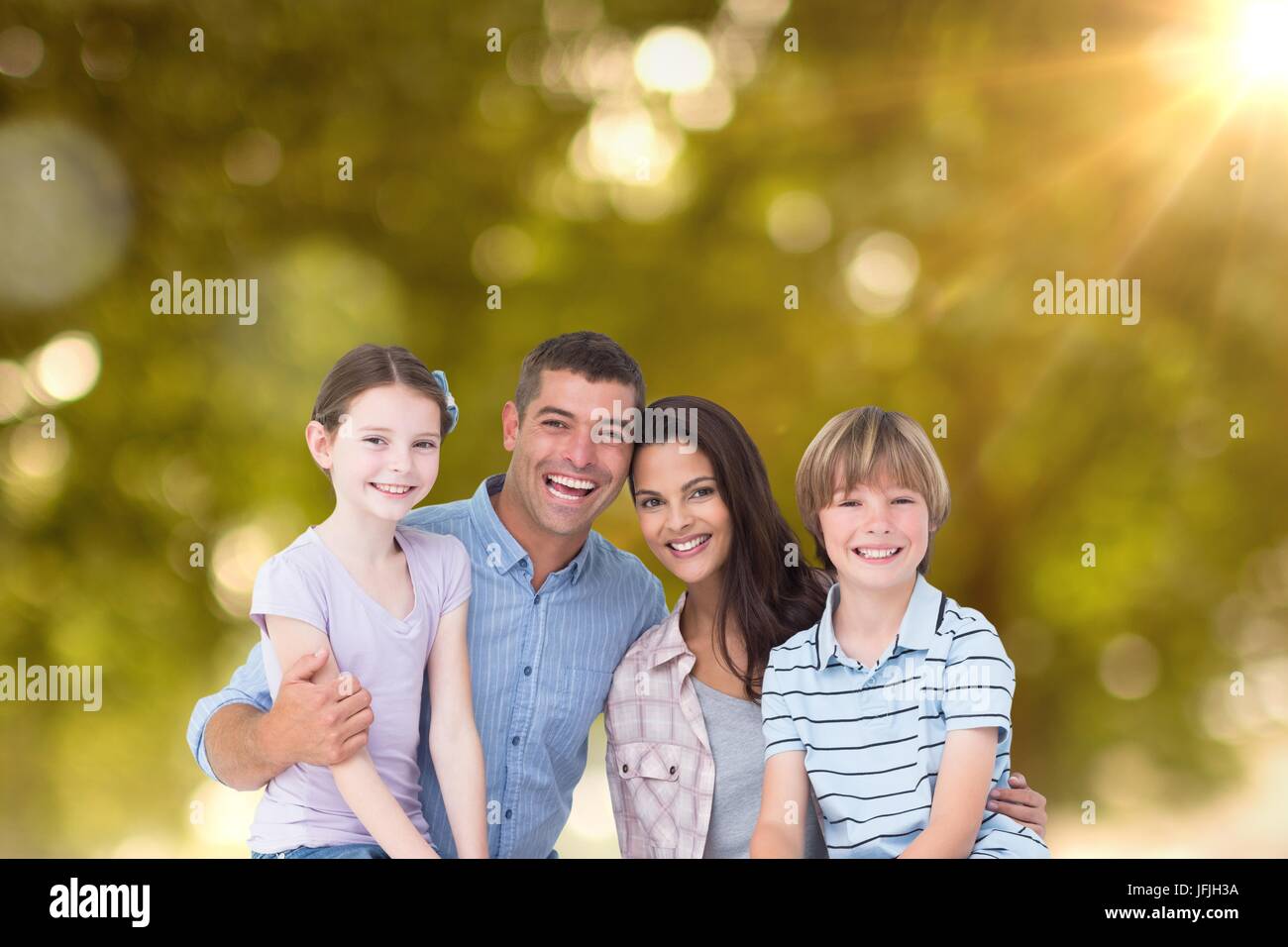 Composite image of happy family is posing together Stock Photo - Alamy