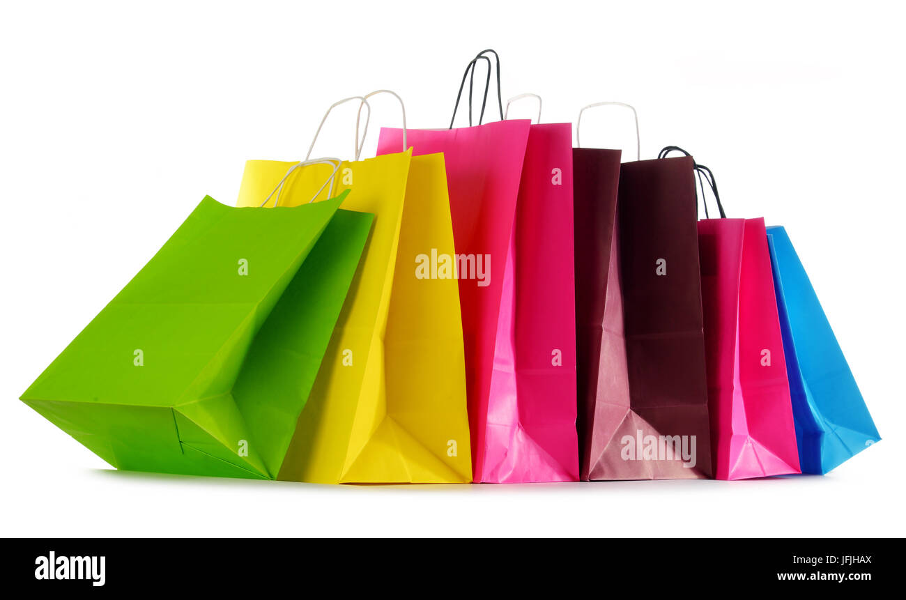 Colorful paper shopping bags isolated on white background Stock Photo ...