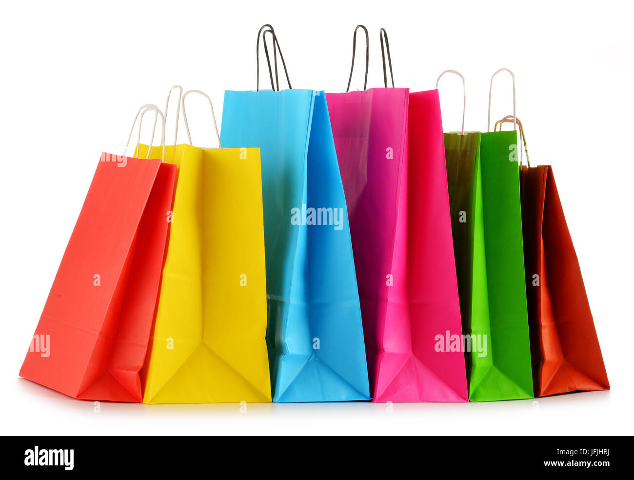Colorful paper shopping bags isolated on white background Stock Photo ...