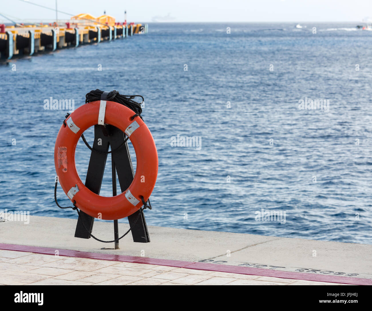 personal life ring on the dock seaside Stock Photo