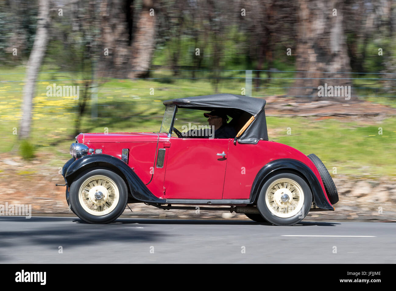 Vintage Car driving on country roads near the town of Birdwood, South