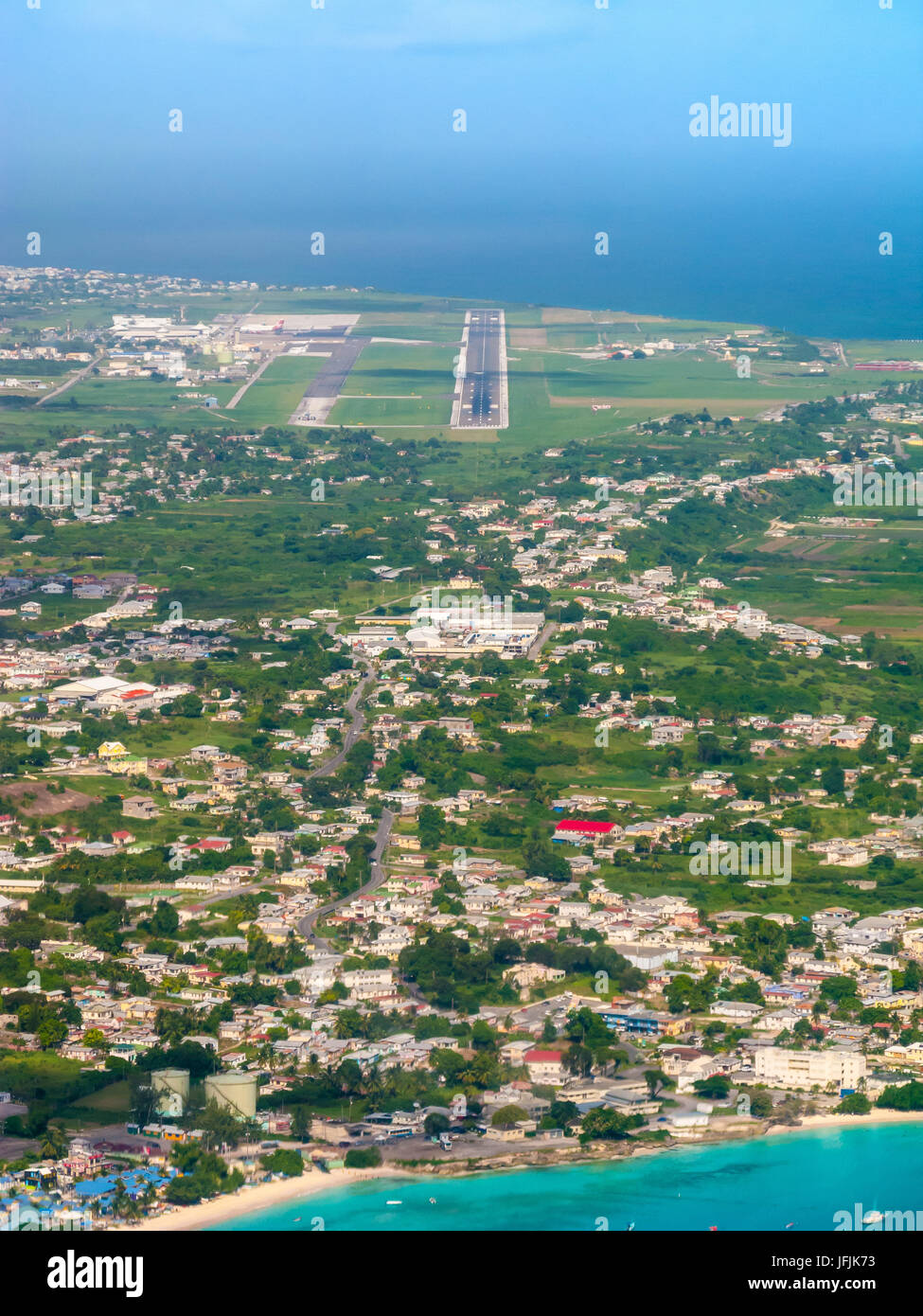 The Barbados runway approach, Barbados Grantley Adams International Airport (GAIA) Airport, Barbados, West Indies Stock Photo