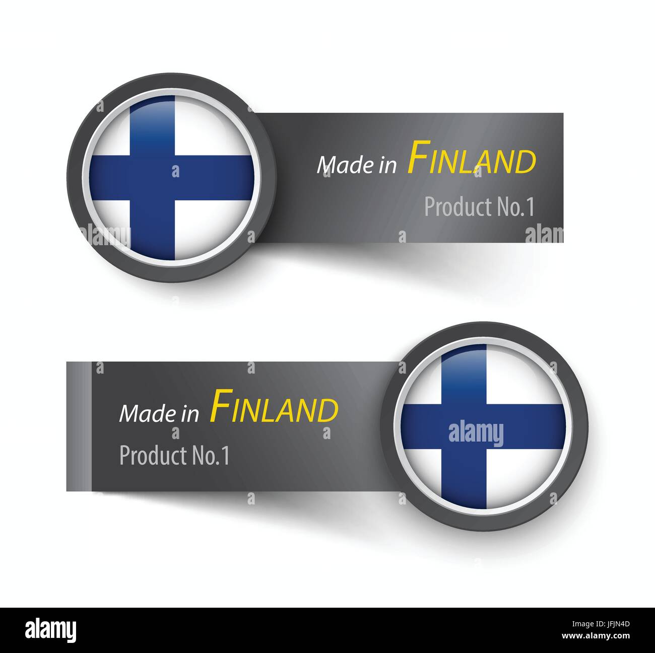 Flag icon and label with text made in Finland . Stock Vector