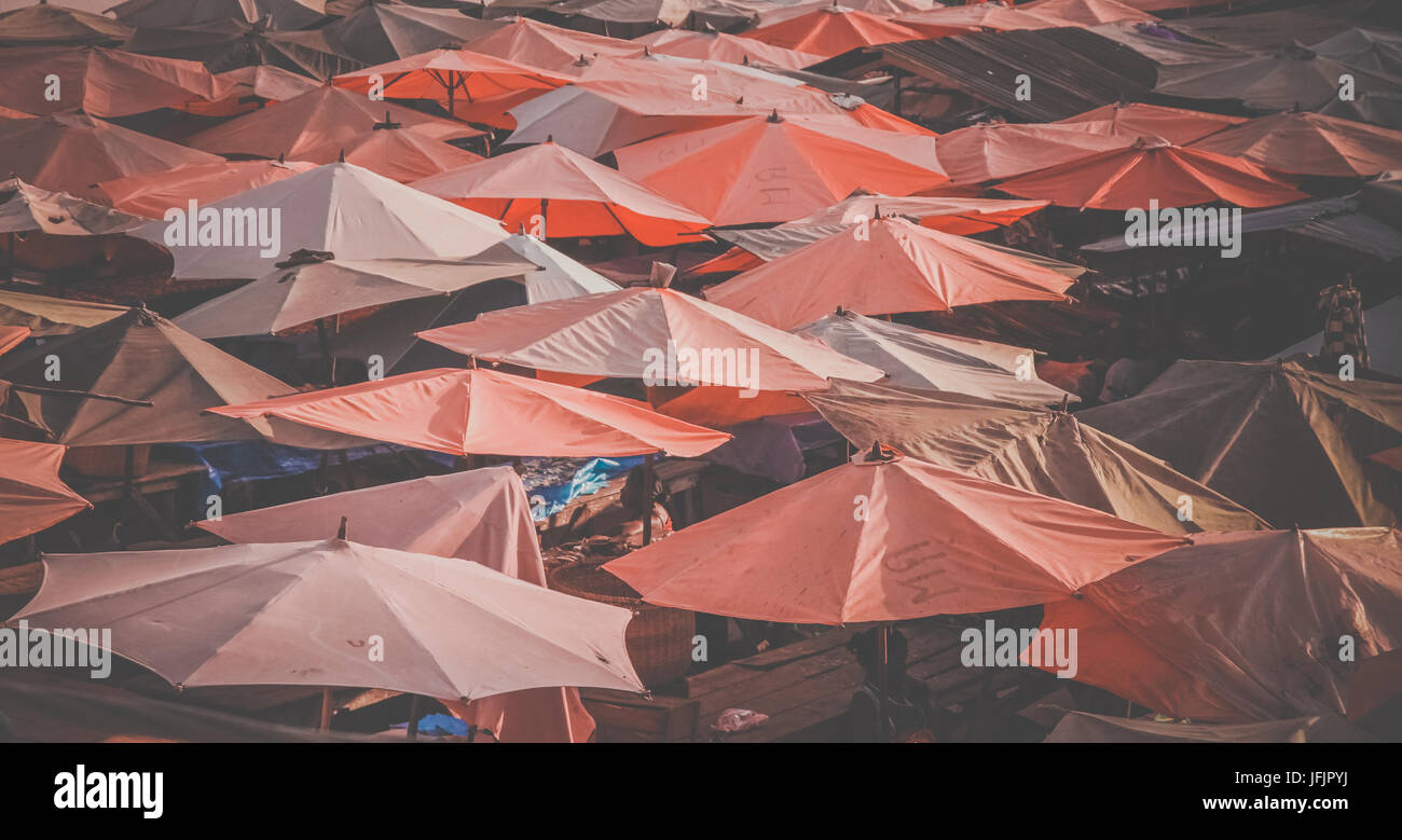 Market under umbrellas Stock Photo