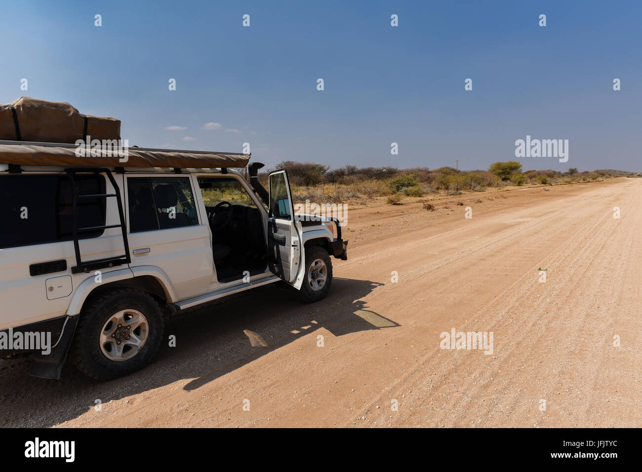 Off-road vehicle in the Etosha National Park Namibia South Africa Stock Photo