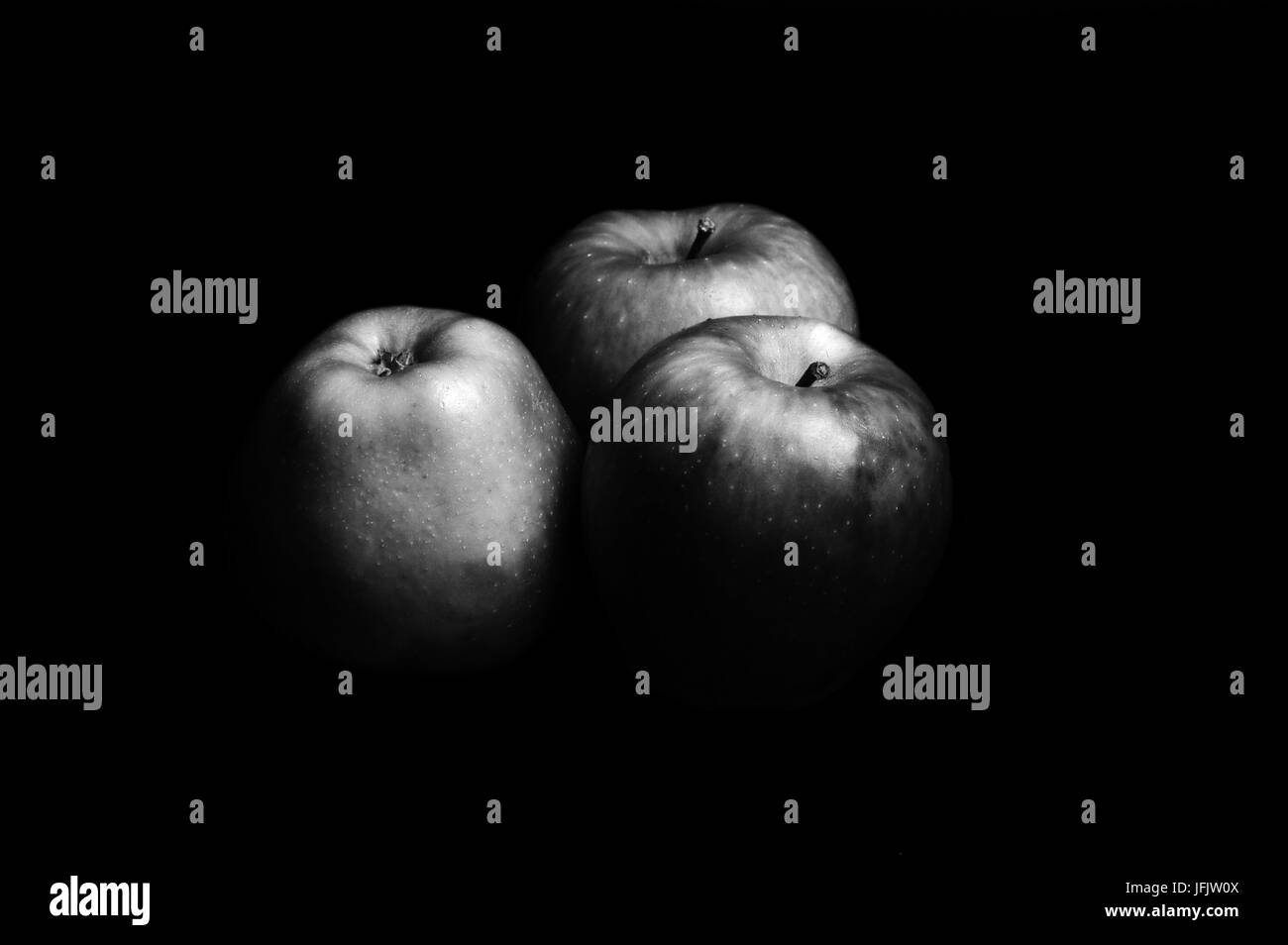 trhee apples with black and white, fruit Stock Photo