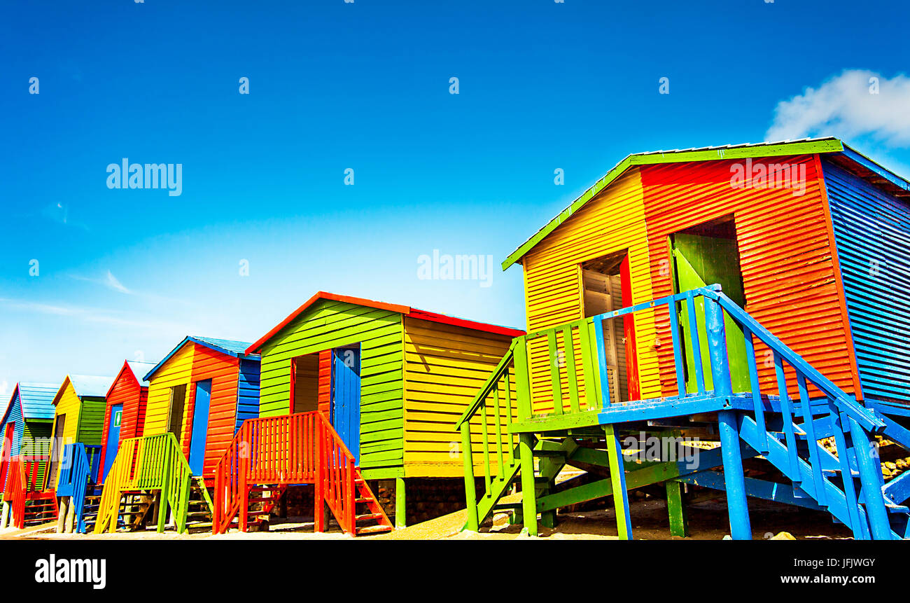 Colorful beach huts on the beach of St.James South Africa Stock Photo