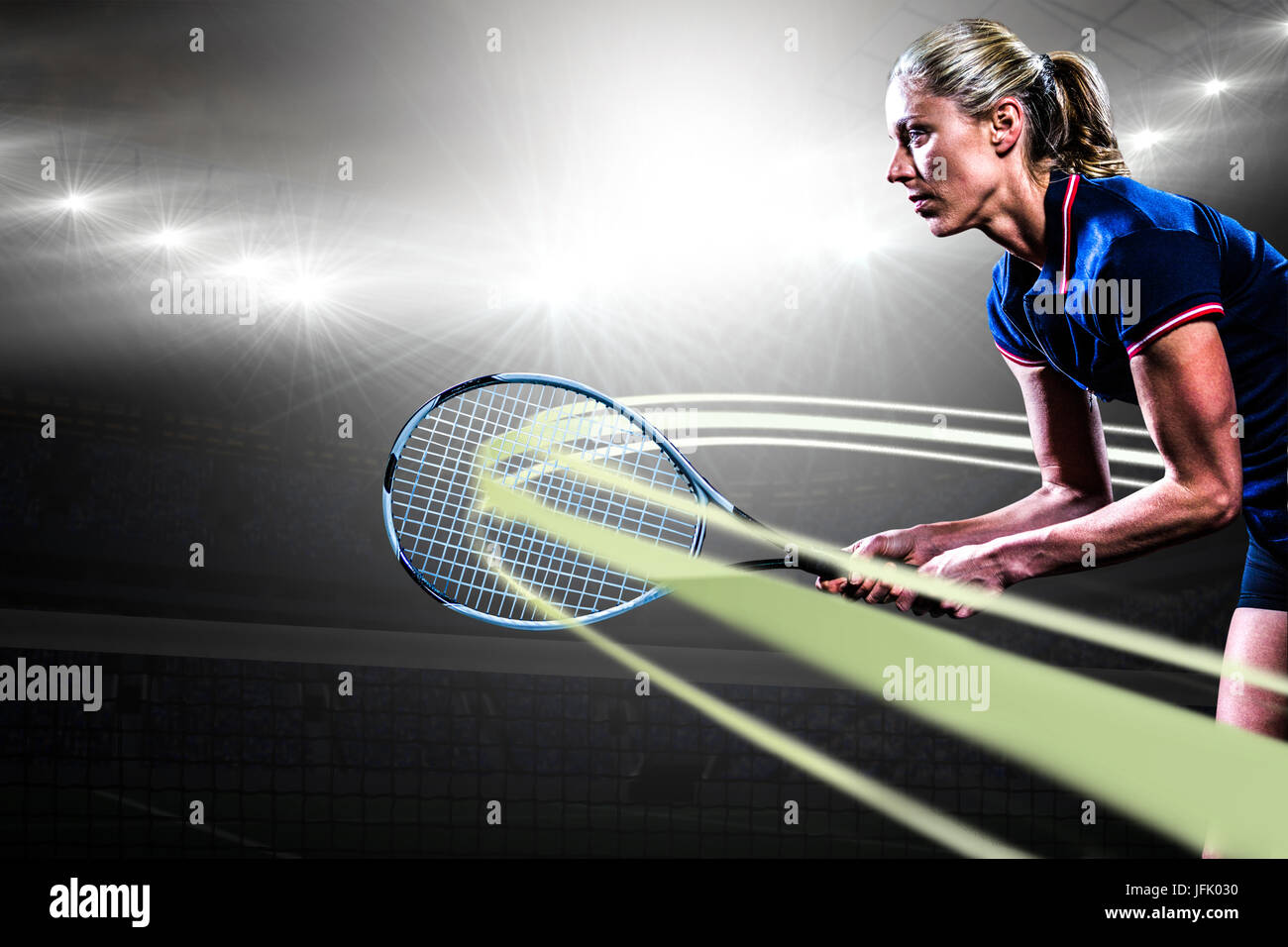 Composite image of tennis player playing tennis with a racket Stock Photo