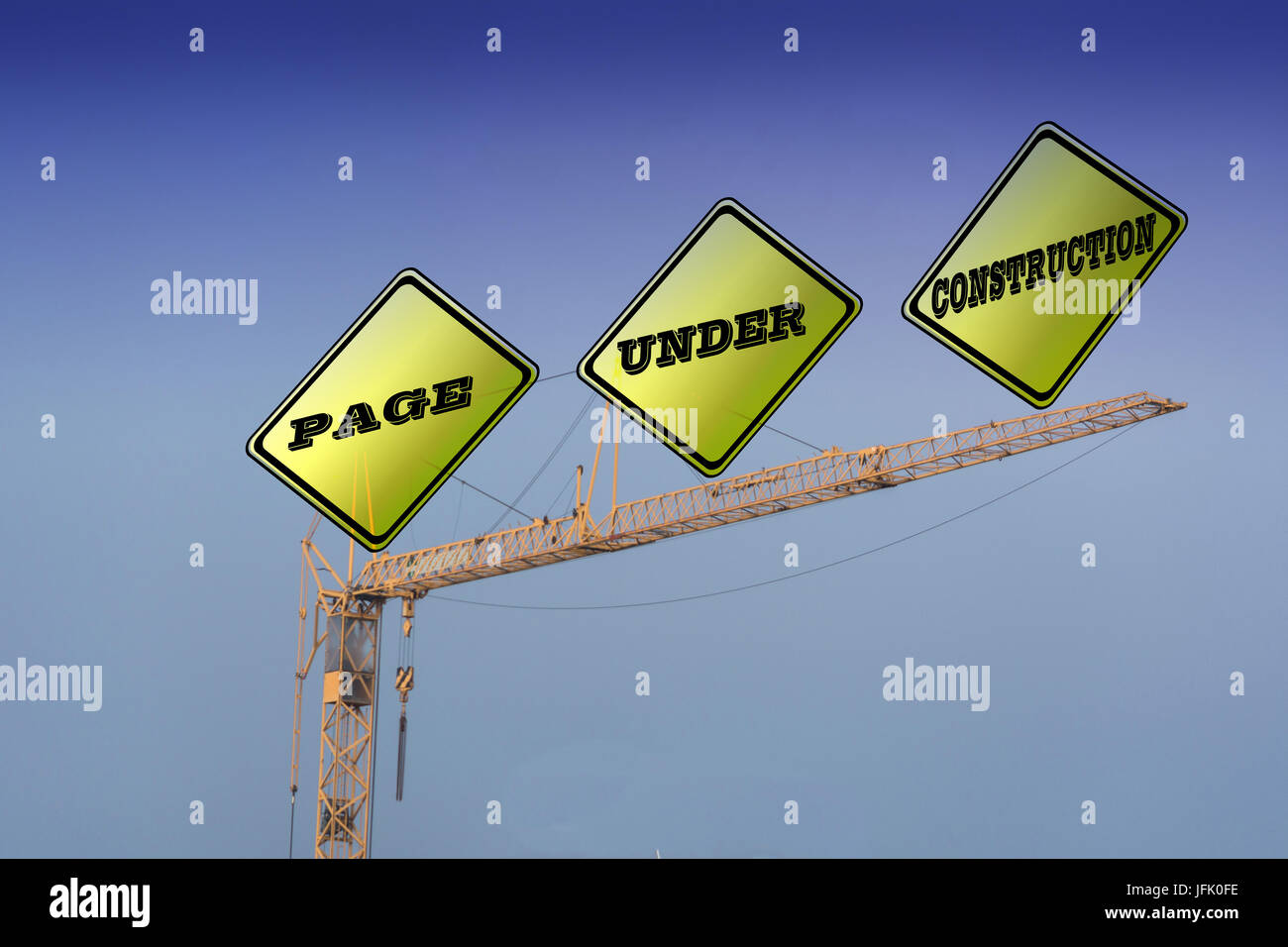 Construction Crane that says Page Under Construction Stock Photo