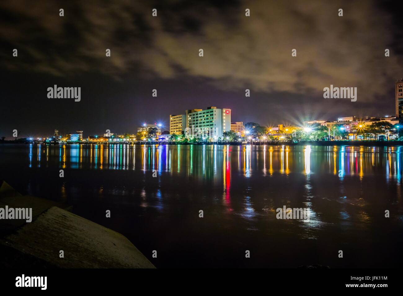 riverfront board walk scenes in wilmington nc at night Stock Photo - Alamy