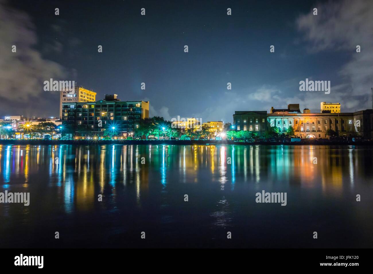 riverfront board walk scenes in wilmington nc at night Stock Photo - Alamy
