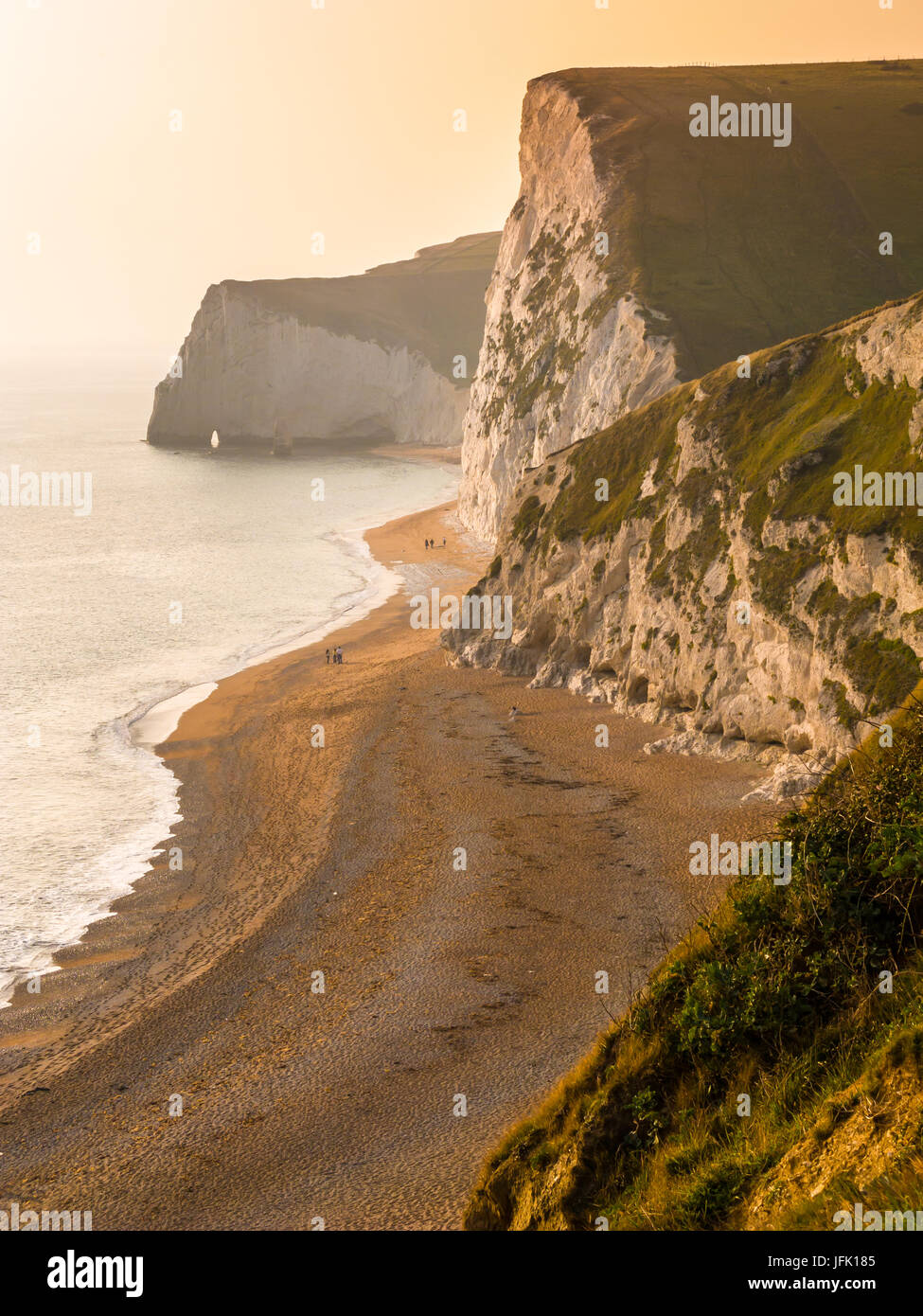 Durdle Door Beach with Bat's Head in the background, Dorset UK Stock Photo