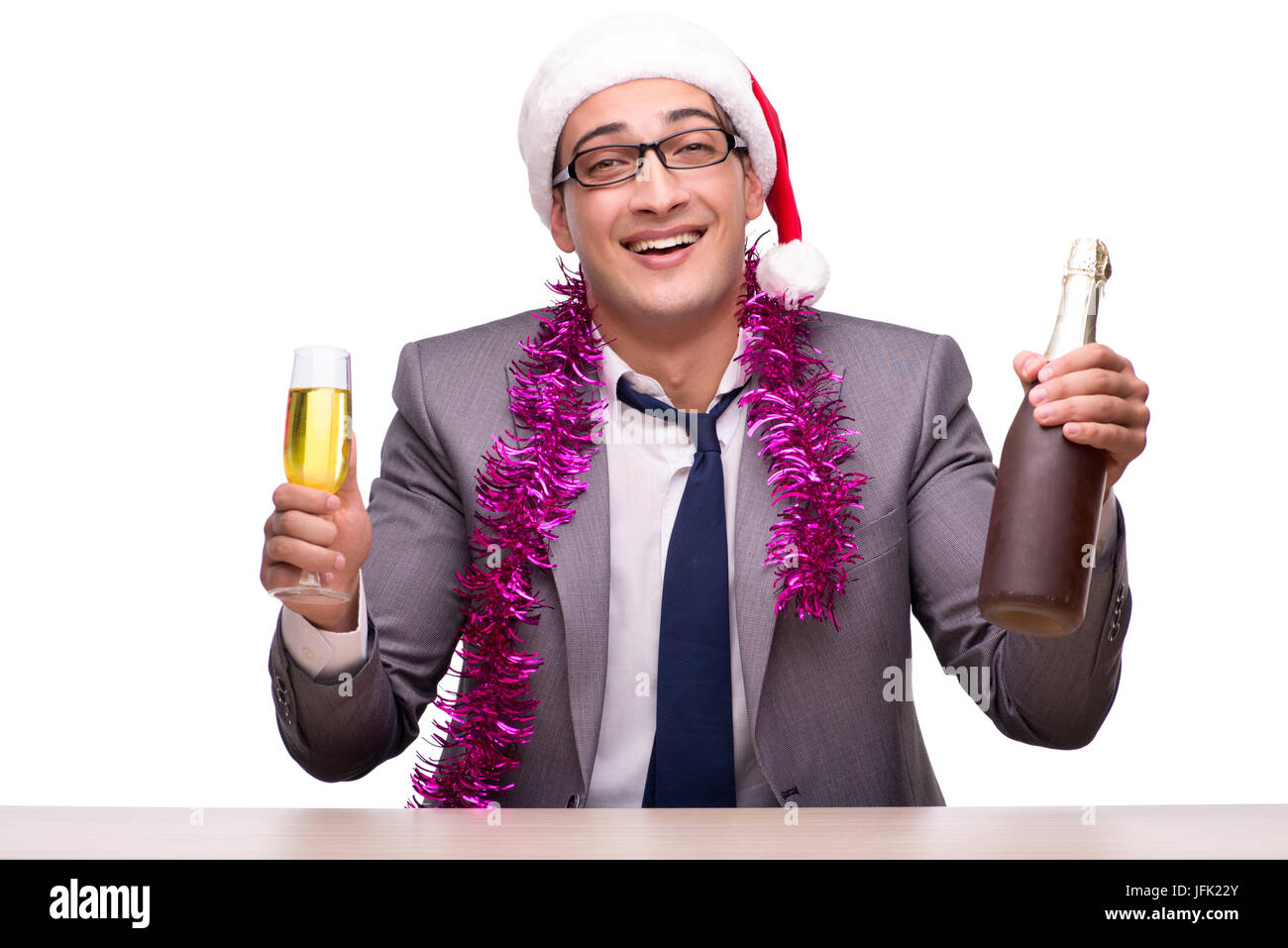 Young businessman celebrating christmas in office Stock Photo