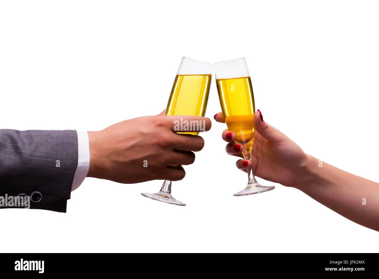 Hands with glasses of champagne isolated on white Stock Photo - Alamy