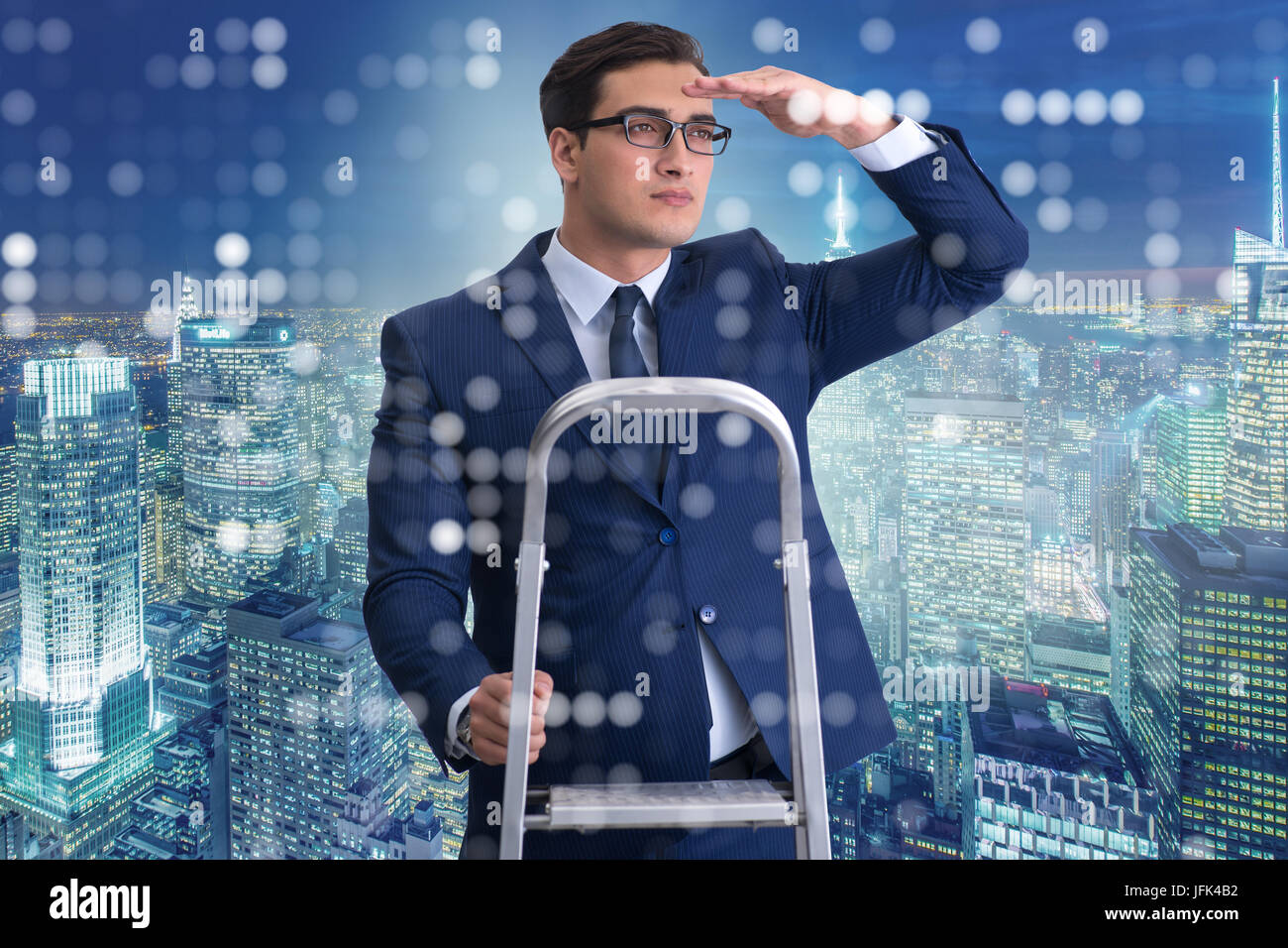Businessman climbing ladder in business concept Stock Photo - Alamy