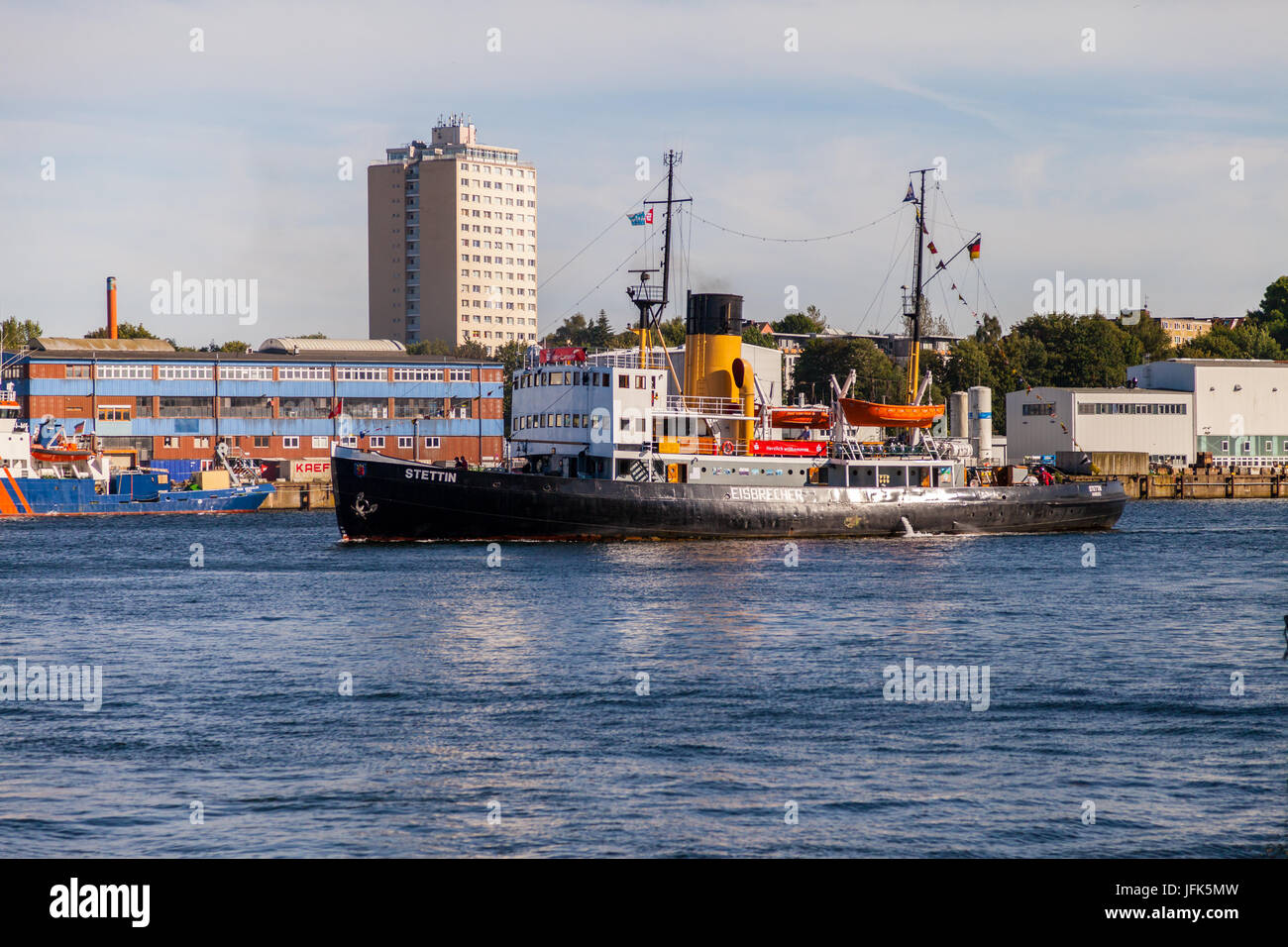 KIEL / GERMANY - JUNE 20, 2017: german steam icebreaker Stettin drives through the water at public event Kieler Woche. Stock Photo
