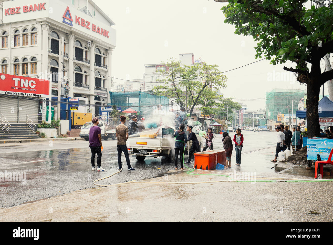 Watering festival Thingyan Songkran Burmese Myanmar New Year Festival public holidays travel photo Stock Photo