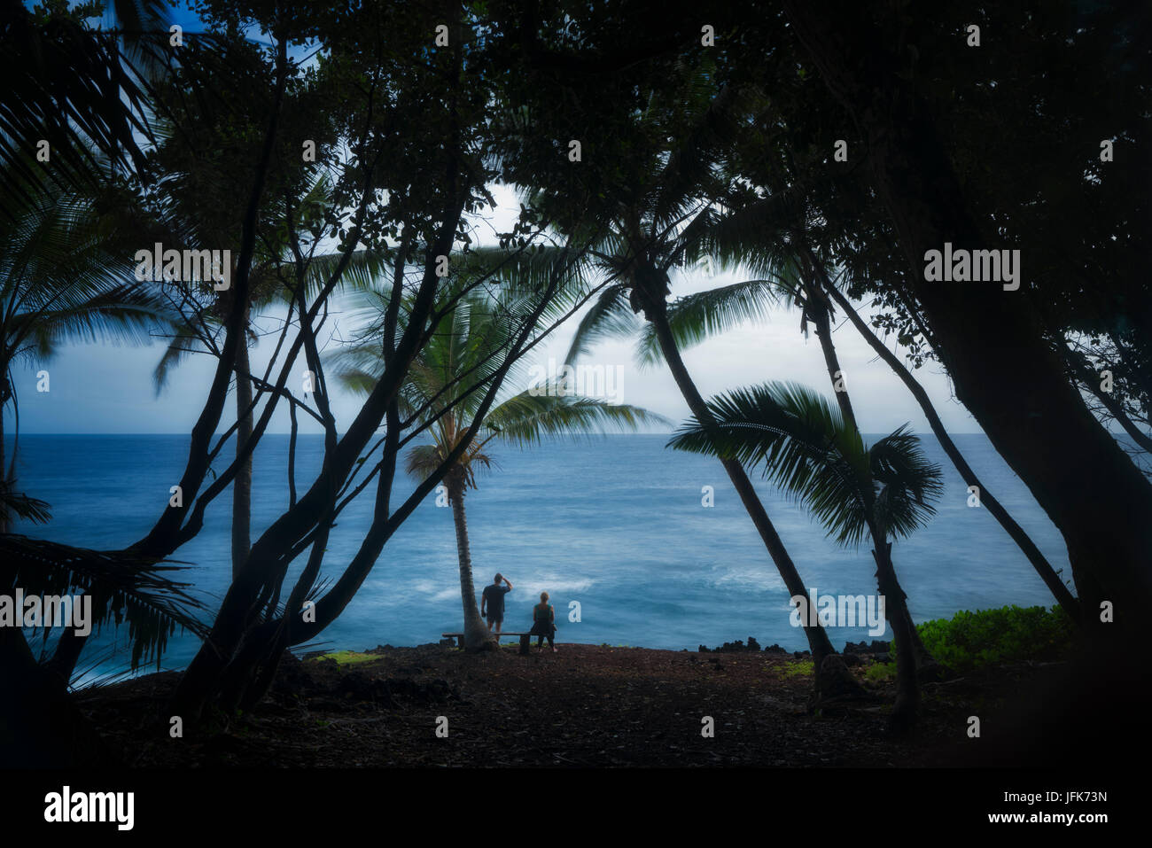 Visitors viewing the Puna coast. Hawaii Stock Photo