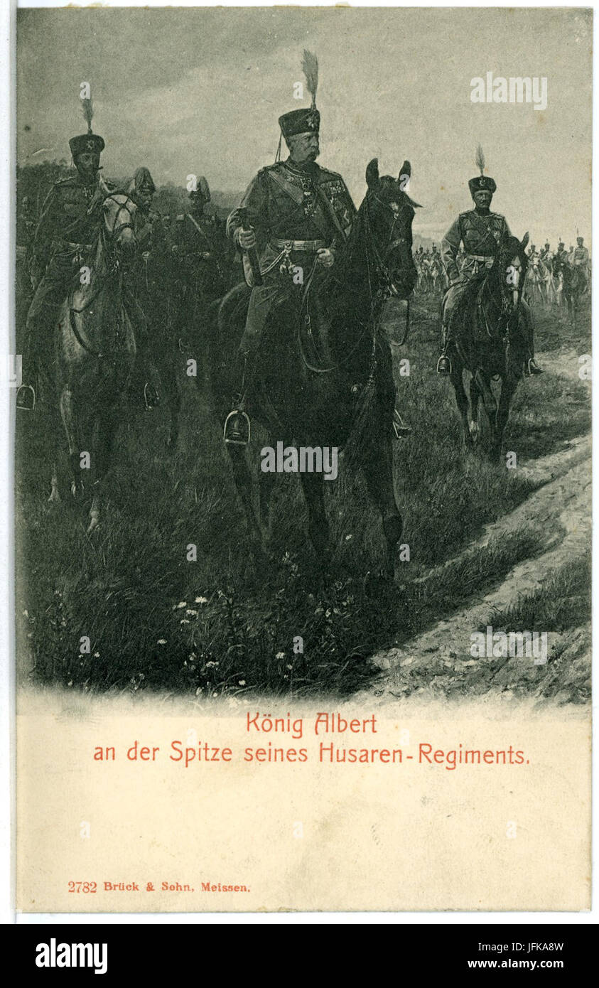 0 82--1903-König Albert an der Spitze seines Husaren-Regiments-Brück & Sohn Kunstverlag Stock Photo