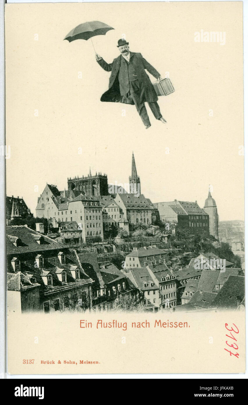 03137-Meißen-1903-Burgberg, Fliegender Mann-Brück & Sohn Kunstverlag Stock Photo