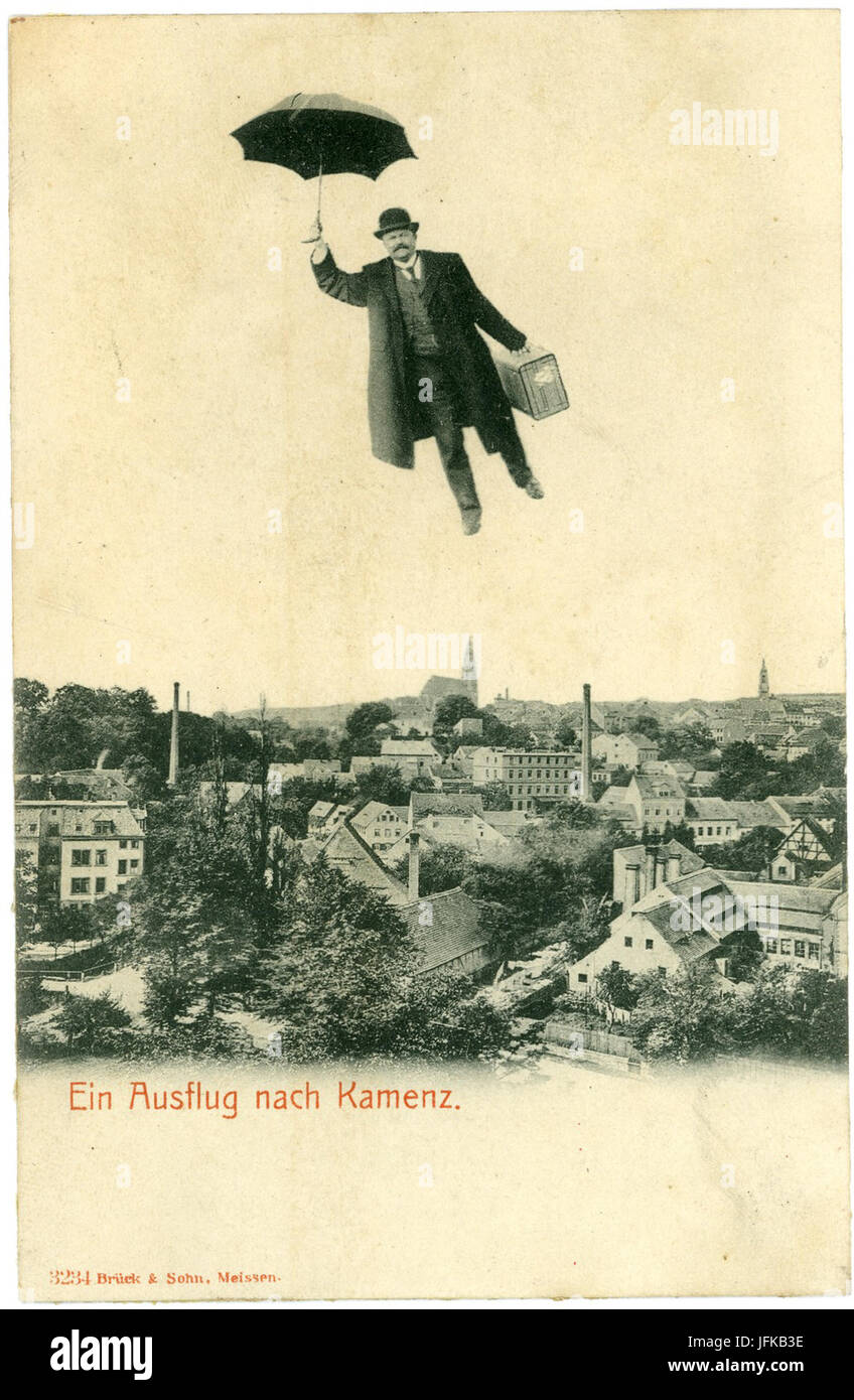 03234-Kamenz-1903-Ortsansicht - Fliegender Mann-Brück & Sohn Kunstverlag Stock Photo