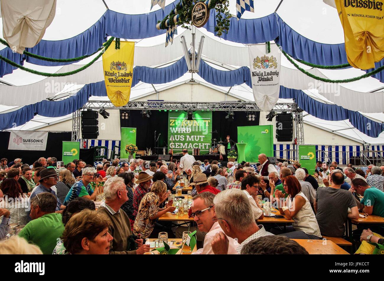 Tutzing, Bayern, Germany. 1st July, 2017. Green politician Cem Ã–zdemir captivated an audience of over 800 as he visited the Munich area to make a 'Fruehschoppen'' appearance at a festival tent in nearby Tutzing. In mainly southern German and Austrian culture, Fruehschoppen is the tradition of having an alcoholic beverage before noon. Furthermore, he served as guest speaker of the event in addition to Bavarian Landtag member Katharina Schulze. Ã–zdemir is renowned and highly-skilled orator.Ã–zdemir was a German Bundestag member from 1994-2002 and again since 2013. Credit: ZUMA Press, Inc./Ala Stock Photo