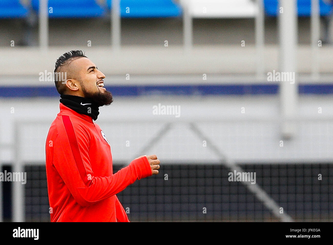 SÃO PETERSBURGO, MO - 01.07.2017: CHILE TRAINING IN ST. PETERSBURG - VIDAL Arturo of Chile during training of the Chilean team on the eve of the final of the 2017 Confederations Cup, between Chile and Germany held at the Smena Stadium in St. Petersburg, Russia. (Photo: Marcelo Machado de Melo/Fotoarena) Stock Photo