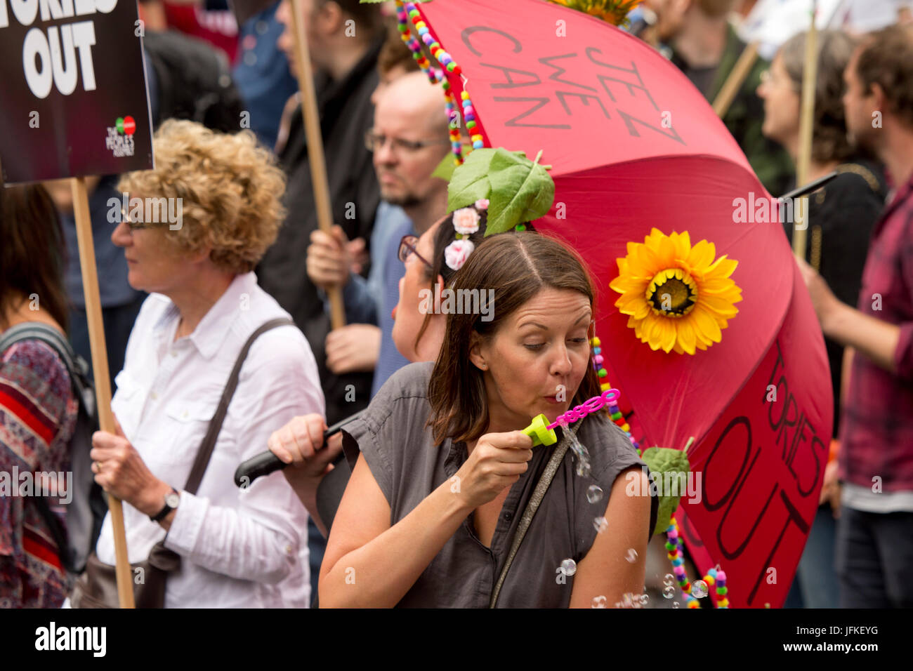 London, UK. 01st July, 2017. Thousands of people on the Not One More Day, Tories out national demonstration in central London. Credit: Sebastian Remme/Alamy Live News Stock Photo