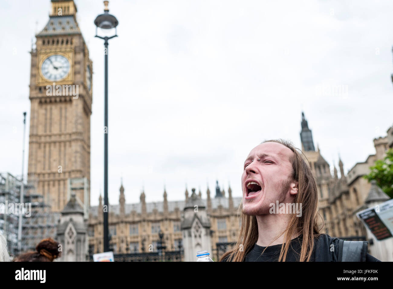 London, UK. 01st July, 2017. LONDON, ENGLAND - JULY 01 Demonstrators for Grenfell Tower joined the 'Not One Day More' rally in Parliement square. Thousands of protesters joined the anti-Tory demonstration at BBC Broadcasting House and marched to Parliament Square. The demonstrators were calling for an end to the Conservative Government and policies of austerity Credit: onebluelight.com/Alamy Live News Credit: onebluelight.com/Alamy Live News Stock Photo