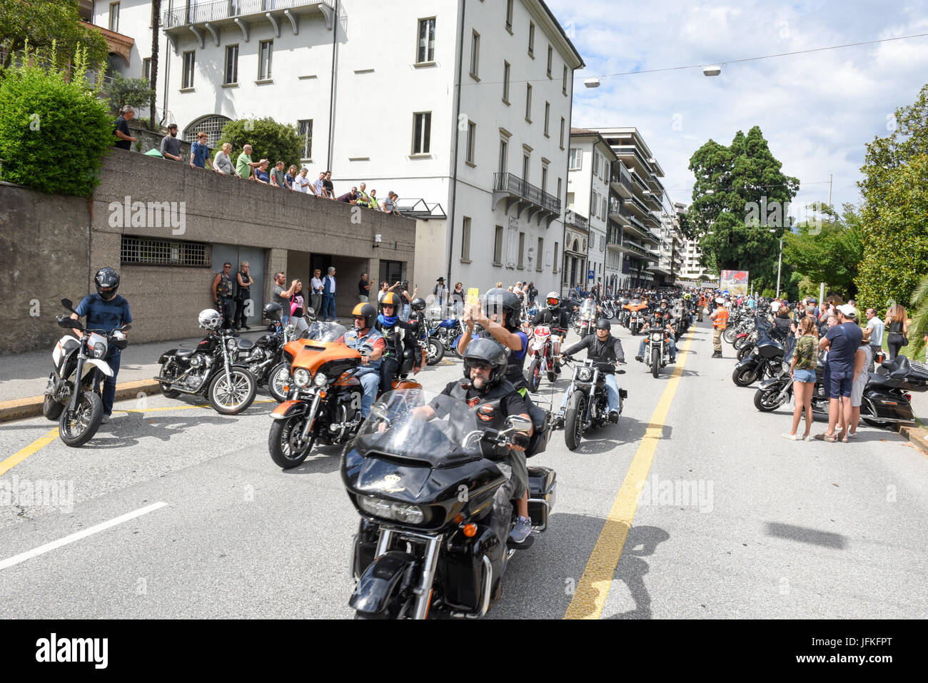 Lugano, Switzerland. 1st July, 2017. Bykers of the parade at the Swiss ...