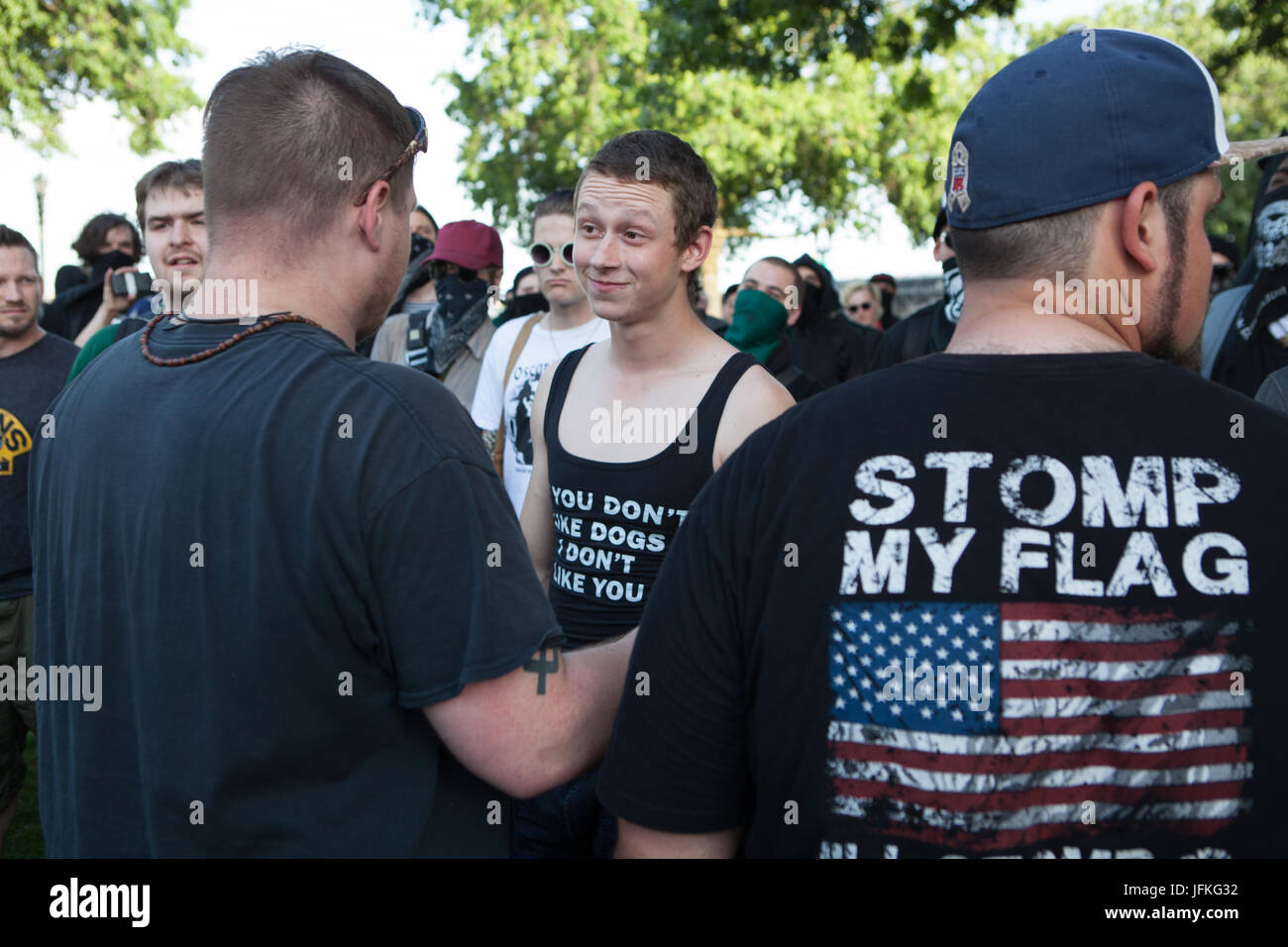 Portland, USA. 30th June, 2017. Patriot Prayer Group clashes with ...