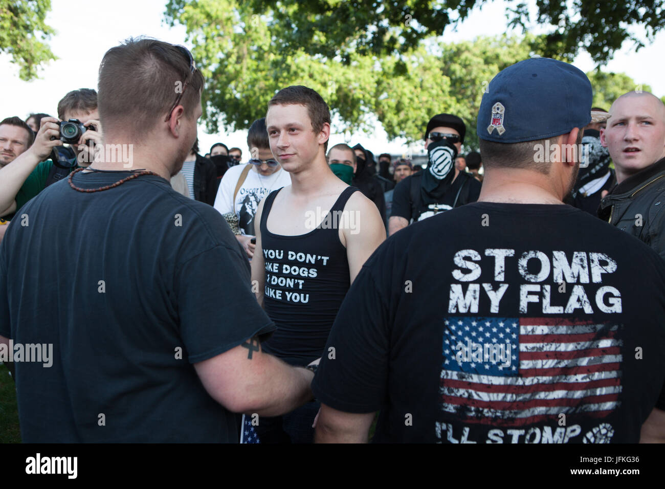 Portland, USA. 30th June, 2017. Patriot Prayer Group clashes with ...