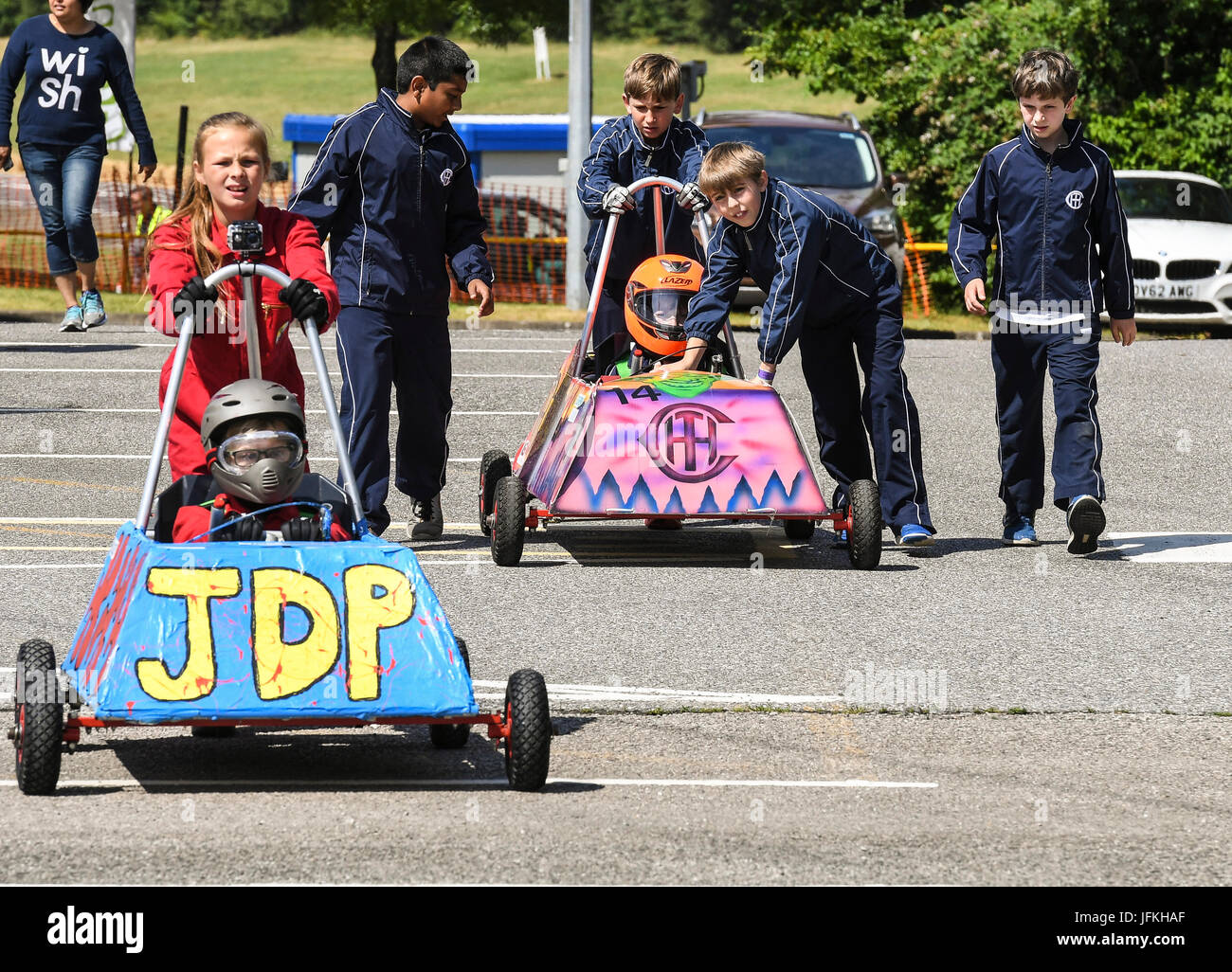 Dunton, Essex; 1st July 2017 Greenpower Dunton Goblins kit car race for schools, preparing to race Credit: Ian Davidson/Alamy Live News Stock Photo