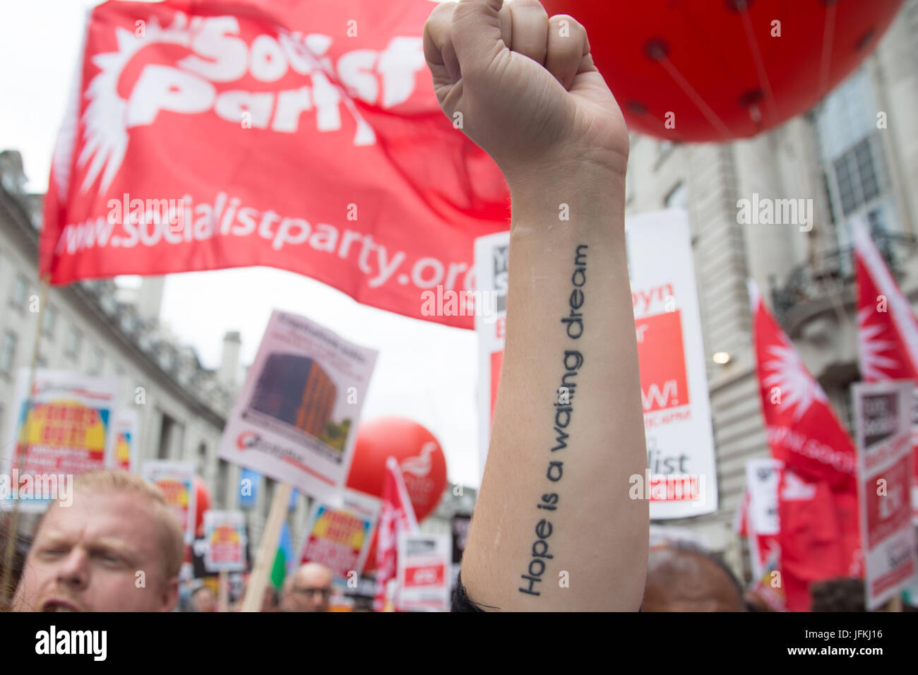 London UK 1st July 2017 Thousands  on demonstration protesting the Tory government’s ongoing austerity cuts. Credit: Thabo Jaiyesimi/Alamy Live News Stock Photo