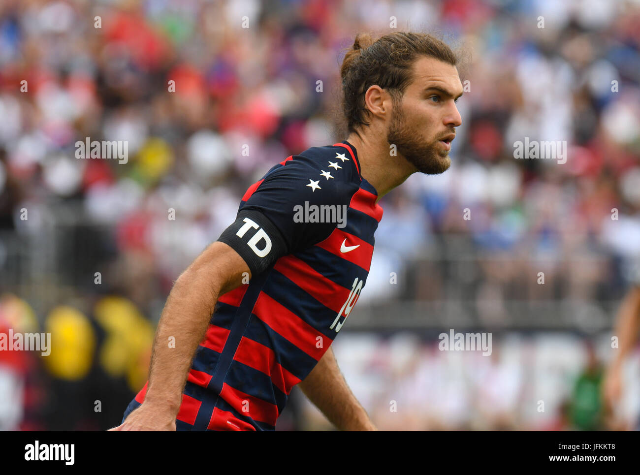 Saturday July 1, 2017: Graham Zusi (19) of the USMNT looks for a pass during an international friendly against Ghana at Pratt & Whitney Stadium in East Hartford, Connecticut. Gregory Vasil/CSM Stock Photo