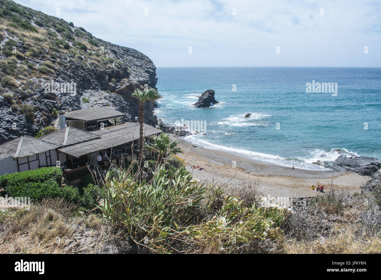 La Cala Restaurant overlooking the bay and the mediterranian sea Stock Photo