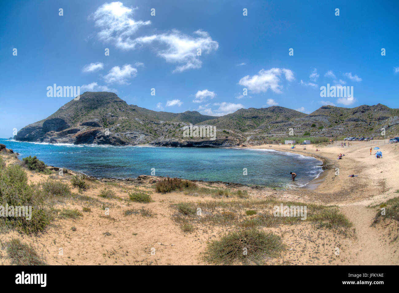 HDR Fisheye image of the Beach at Cala Reona in Murcia Spain Stock Photo