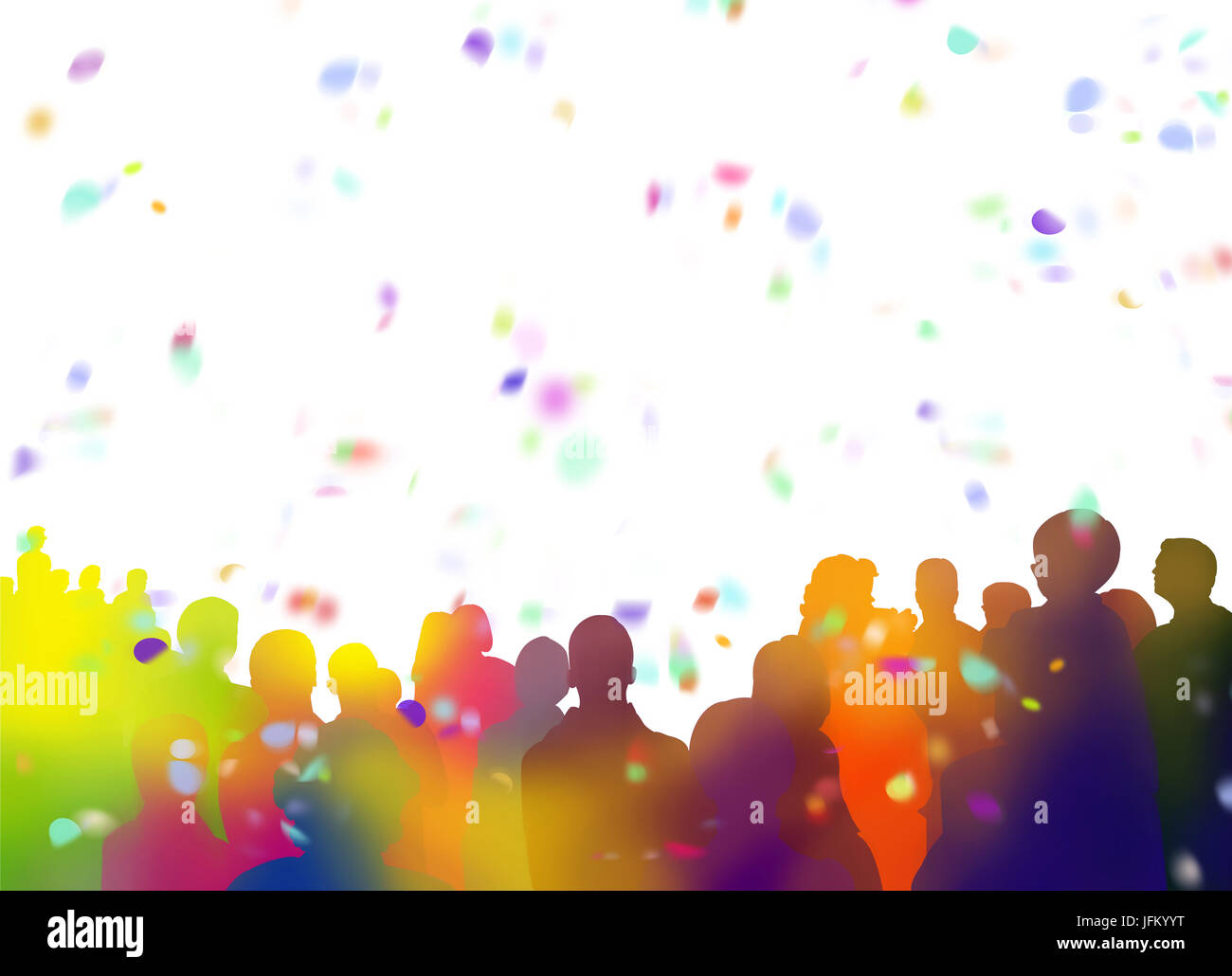 spectator silhouettes and confetti on white background Stock Photo