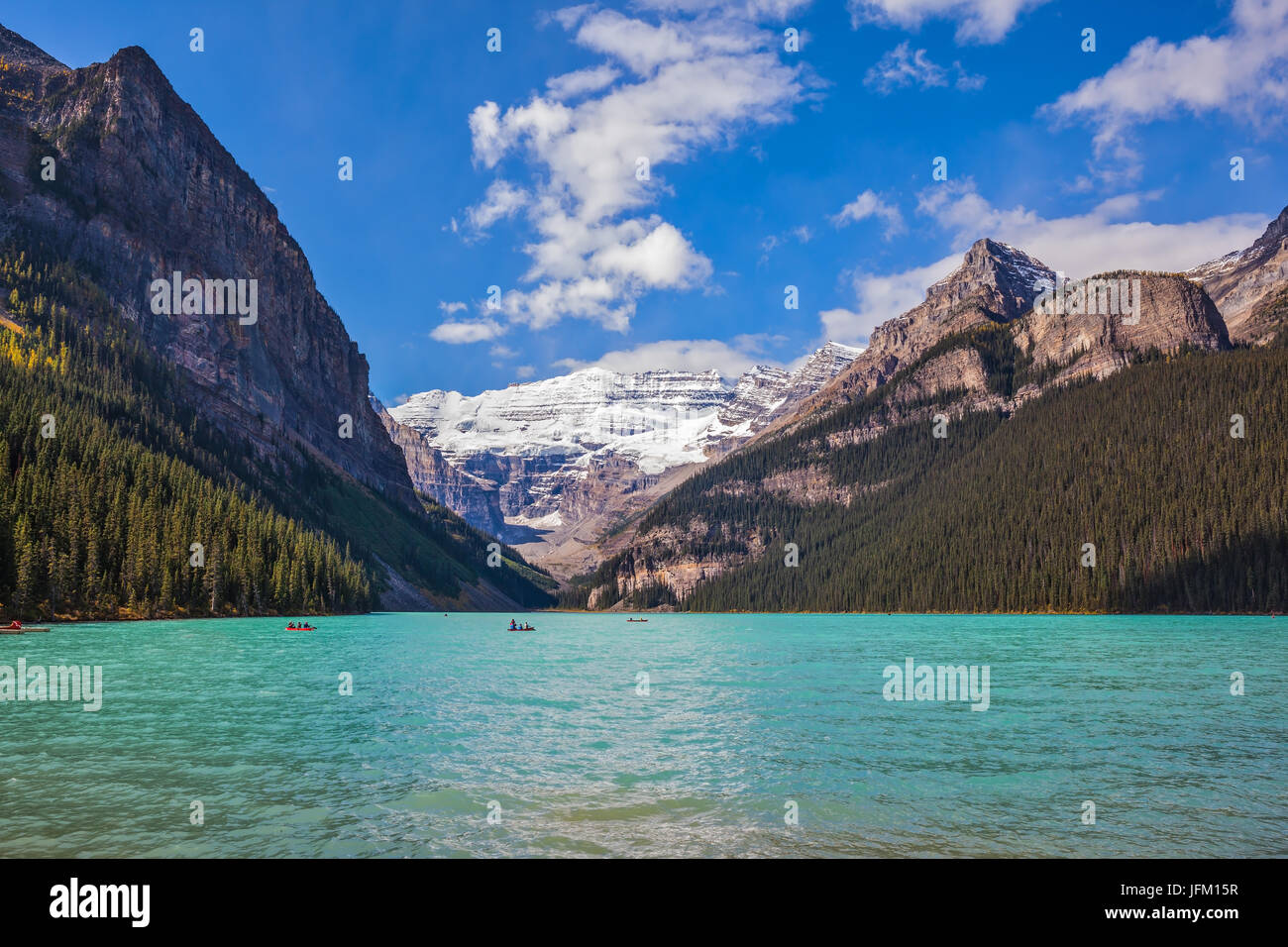 Magnificent Lake Louise with emerald green water Stock Photo